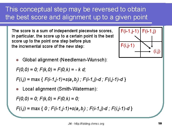This conceptual step may be reversed to obtain the best score and alignment up