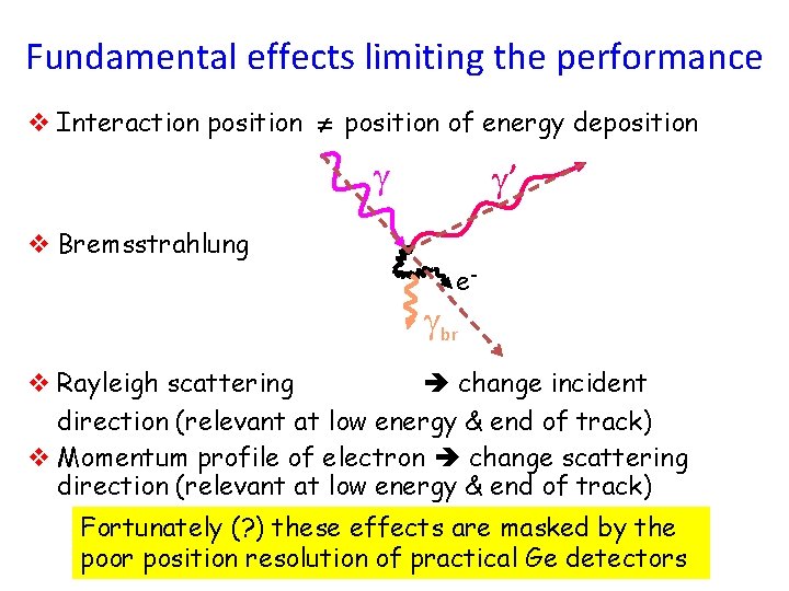Fundamental effects limiting the performance v Interaction position of energy deposition v Bremsstrahlung ’