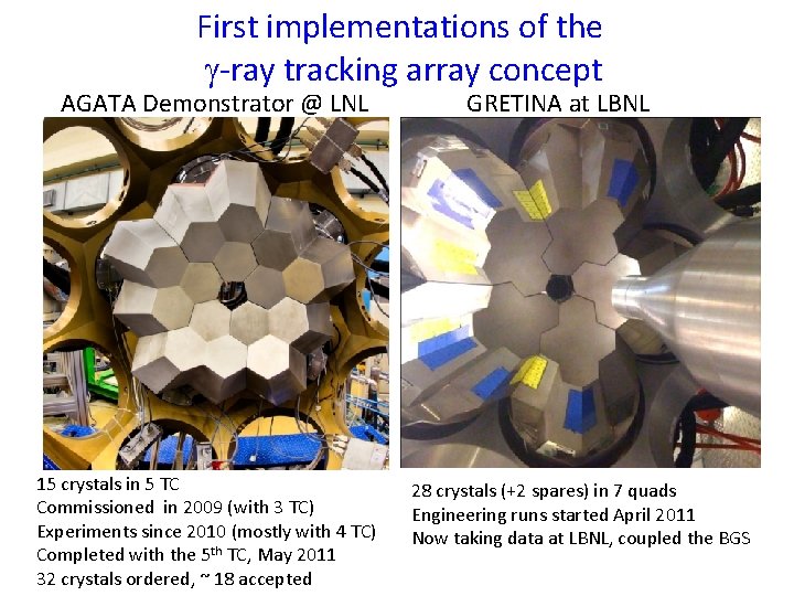 First implementations of the -ray tracking array concept AGATA Demonstrator @ LNL 15 crystals