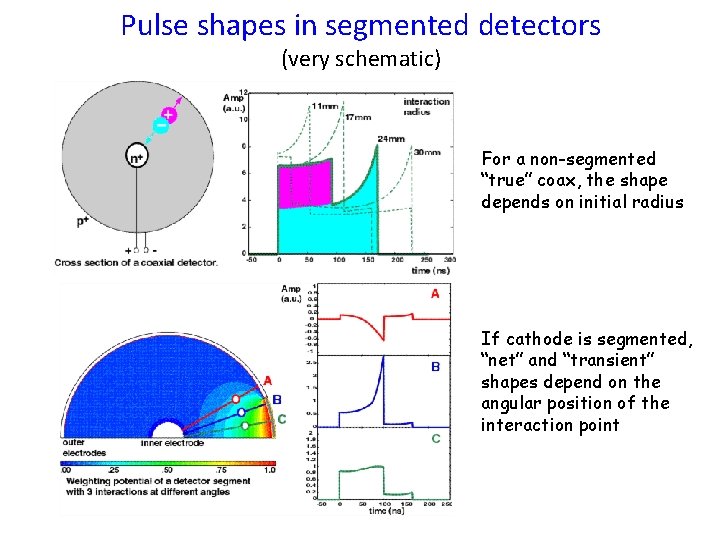 Pulse shapes in segmented detectors (very schematic) For a non-segmented “true” coax, the shape