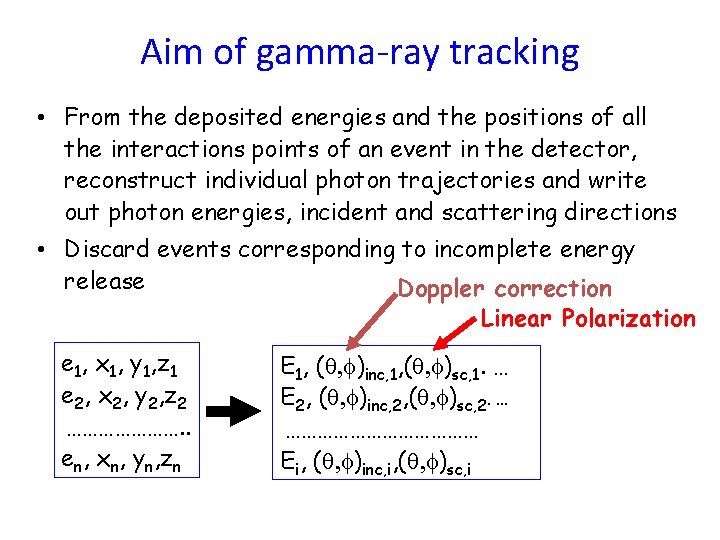 Aim of gamma-ray tracking • From the deposited energies and the positions of all