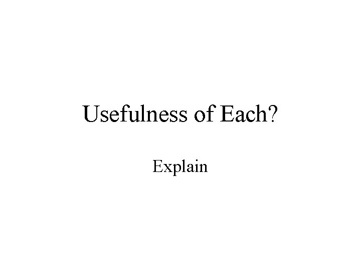 Usefulness of Each? Explain 