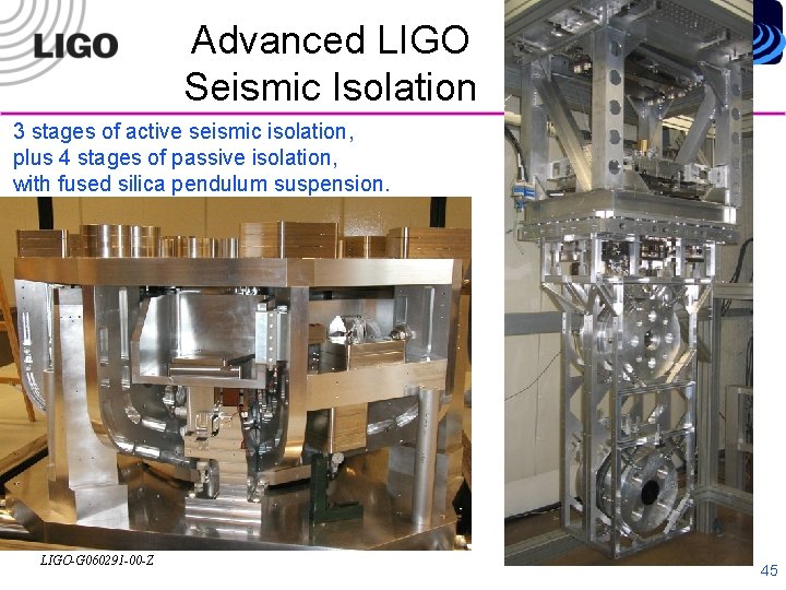 Advanced LIGO Seismic Isolation 3 stages of active seismic isolation, plus 4 stages of