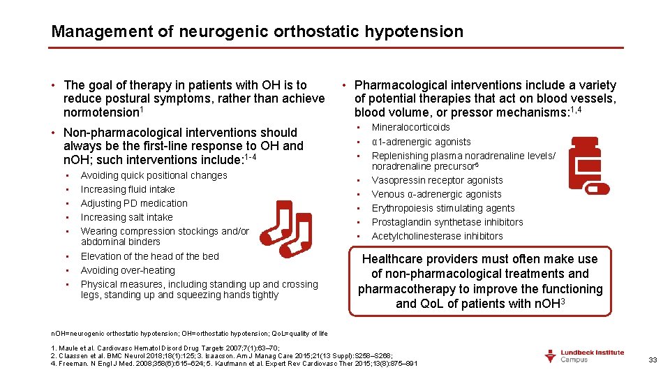 Management of neurogenic orthostatic hypotension • The goal of therapy in patients with OH