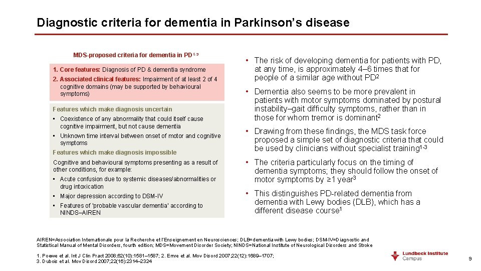 Diagnostic criteria for dementia in Parkinson’s disease MDS-proposed criteria for dementia in PD 1