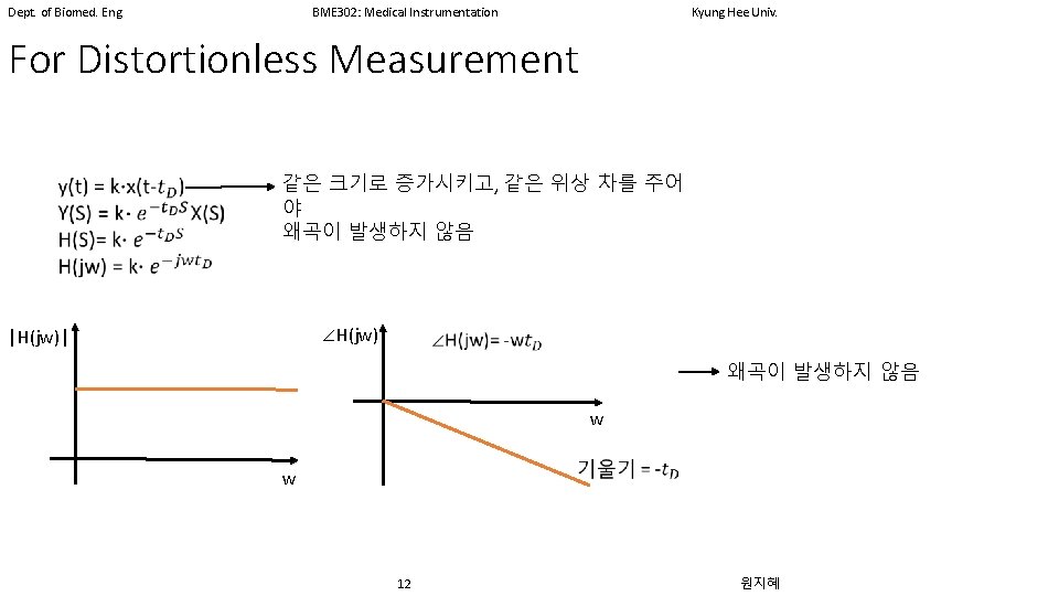 Dept. of Biomed. Eng. BME 302: Medical Instrumentation Kyung Hee Univ. For Distortionless Measurement