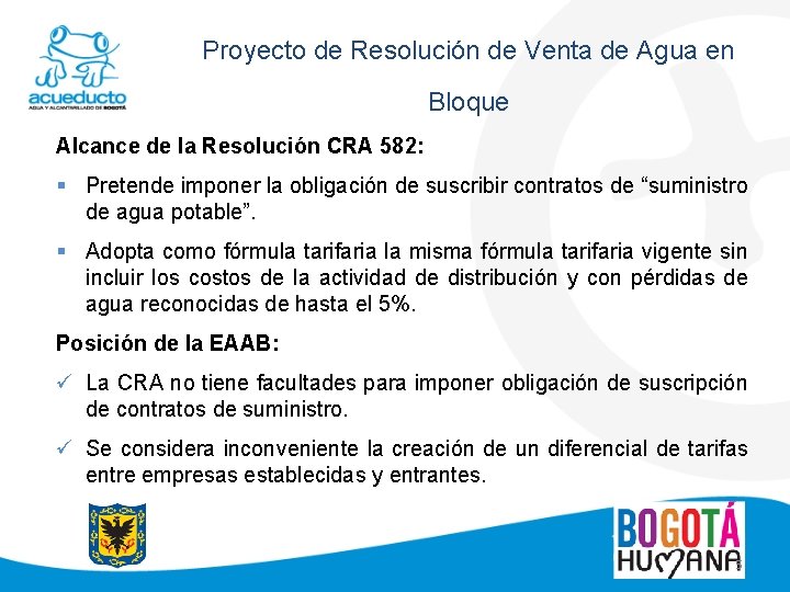 Proyecto de Resolución de Venta de Agua en Bloque Alcance de la Resolución CRA