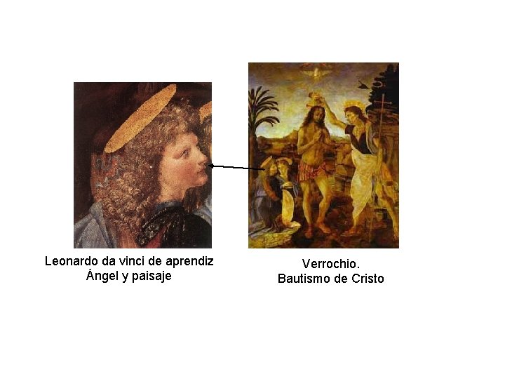 Leonardo da vinci de aprendiz Ángel y paisaje Verrochio. Bautismo de Cristo 