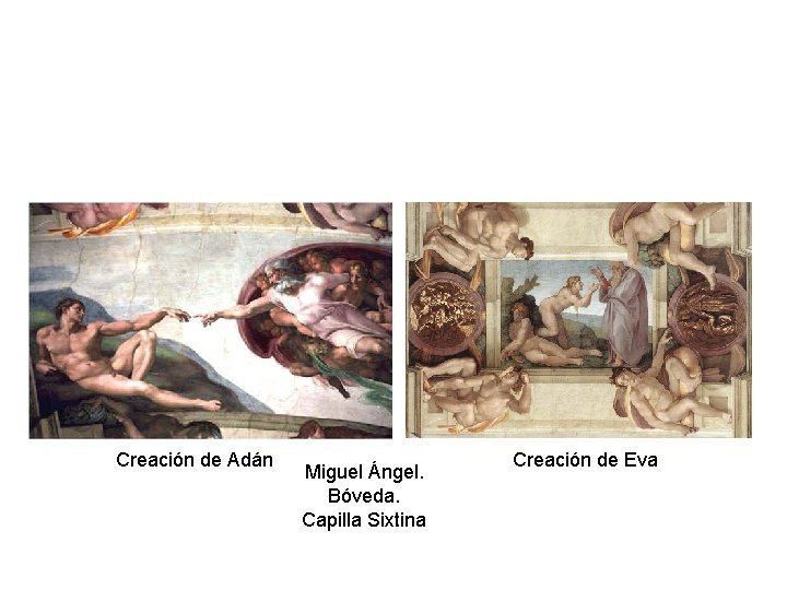 Creación de Adán Miguel Ángel. Bóveda. Capilla Sixtina Creación de Eva 