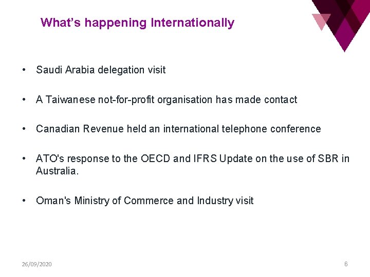 What’s happening Internationally • Saudi Arabia delegation visit • A Taiwanese not-for-profit organisation has