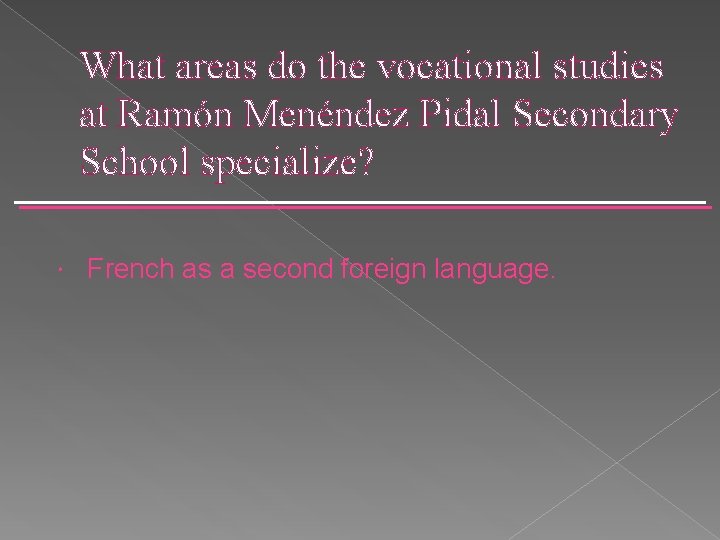 What areas do the vocational studies at Ramón Menéndez Pidal Secondary School specialize? French