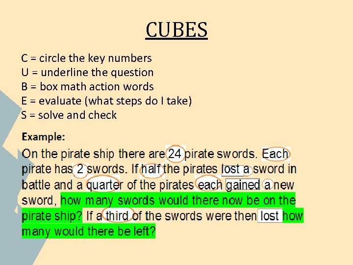 CUBES C = circle the key numbers U = underline the question B =