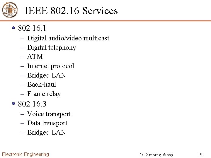 IEEE 802. 16 Services 802. 16. 1 – – – – Digital audio/video multicast