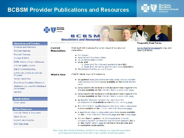BCBSM Provider Publications and Resources Blue Cross Blue Shield of Michigan and Blue Care