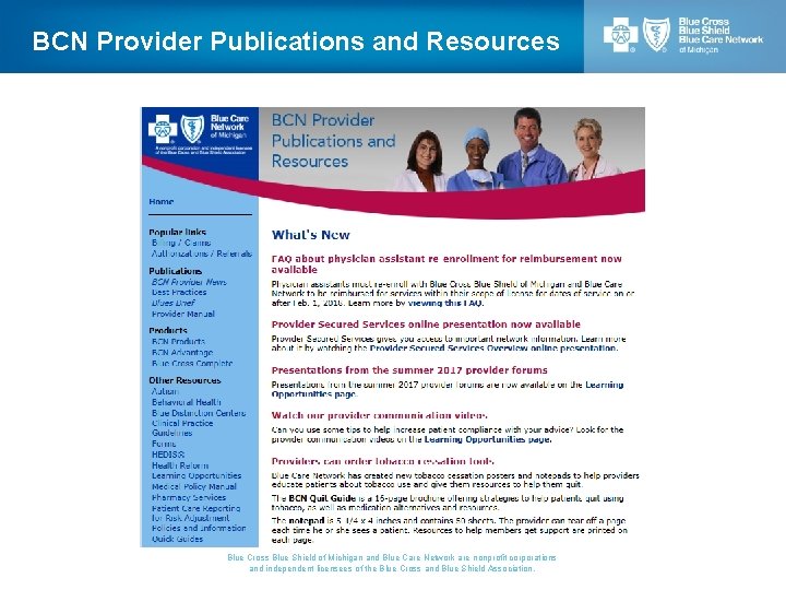 BCN Provider Publications and Resources Blue Cross Blue Shield of Michigan and Blue Care