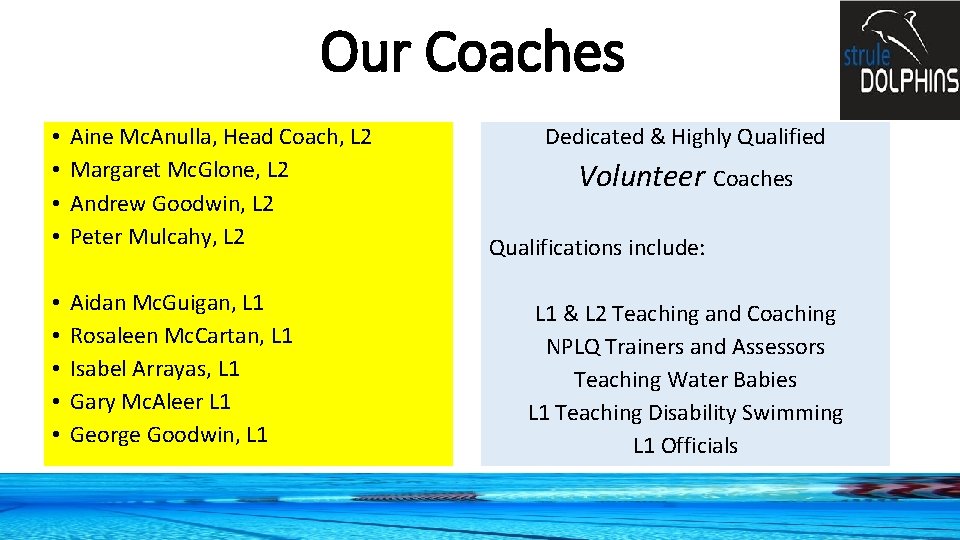 Our Coaches • • Aine Mc. Anulla, Head Coach, L 2 Margaret Mc. Glone,