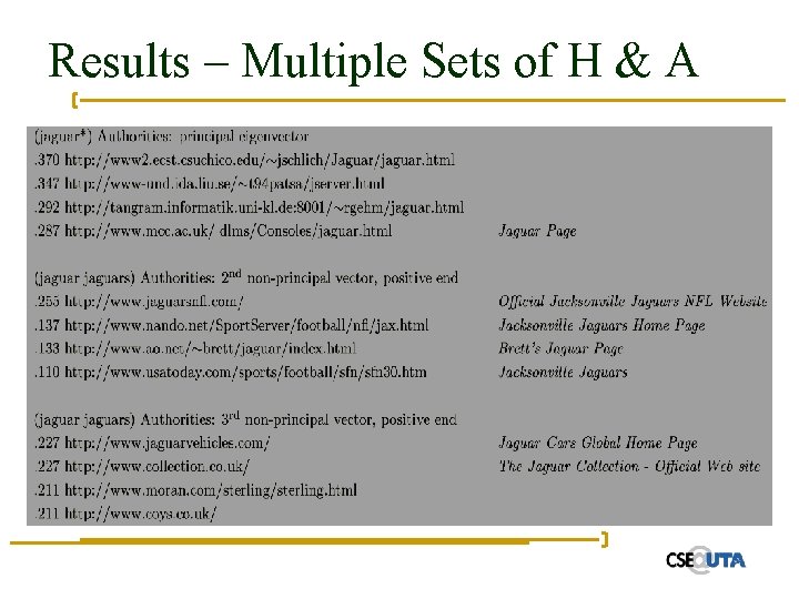 Results – Multiple Sets of H & A 