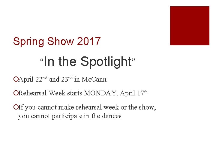 Spring Show 2017 “In the Spotlight” ¡April 22 nd and 23 rd in Mc.