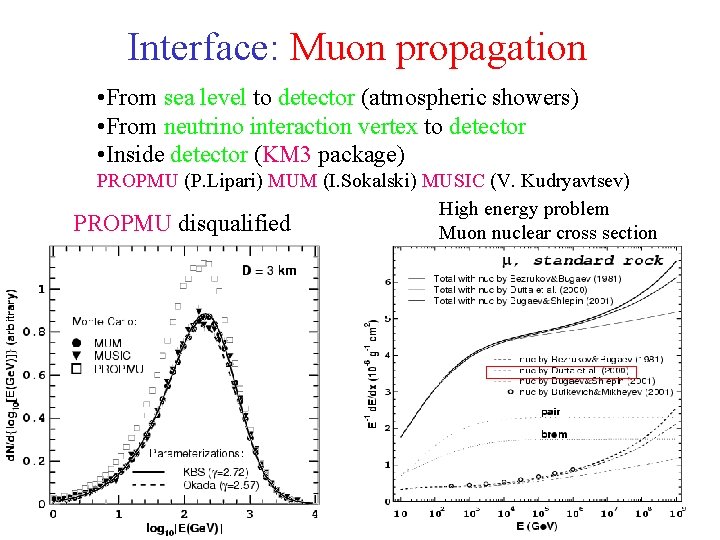 Interface: Muon propagation • From sea level to detector (atmospheric showers) • From neutrino