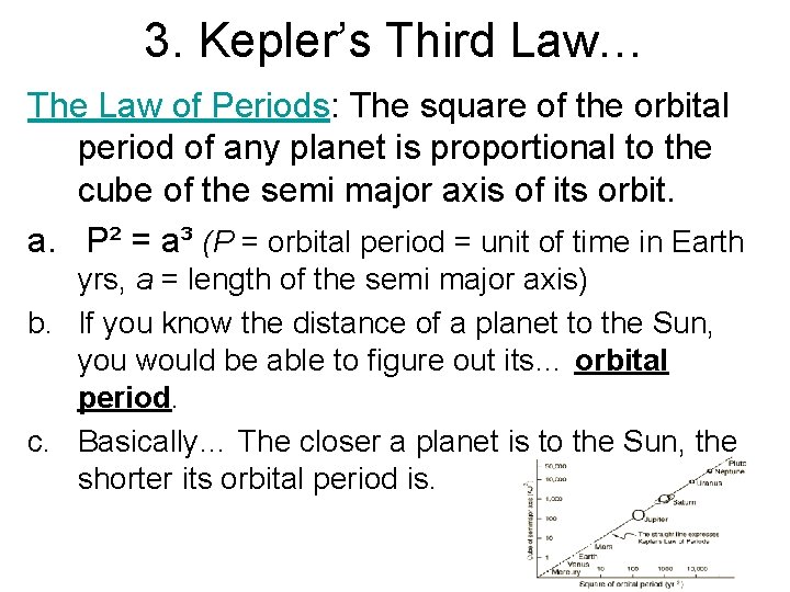 3. Kepler’s Third Law… The Law of Periods: The square of the orbital period