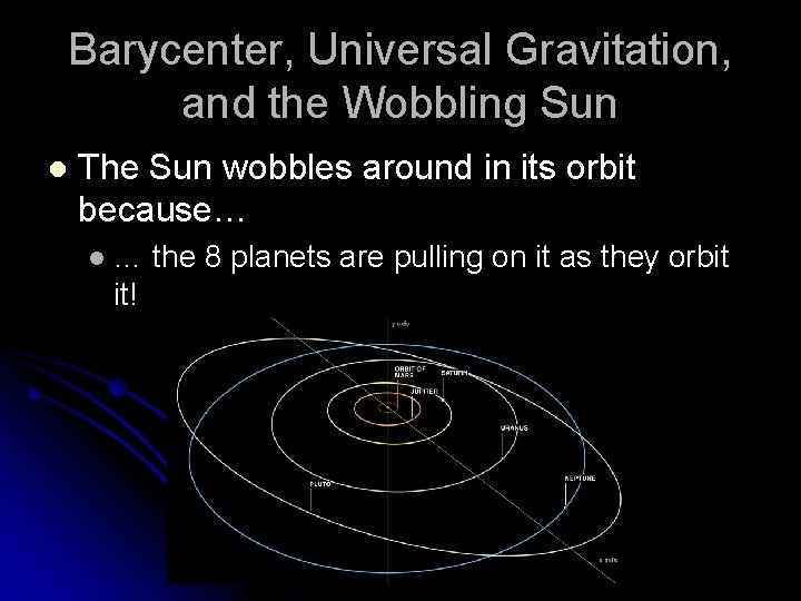 Barycenter, Universal Gravitation, and the Wobbling Sun l The Sun wobbles around in its