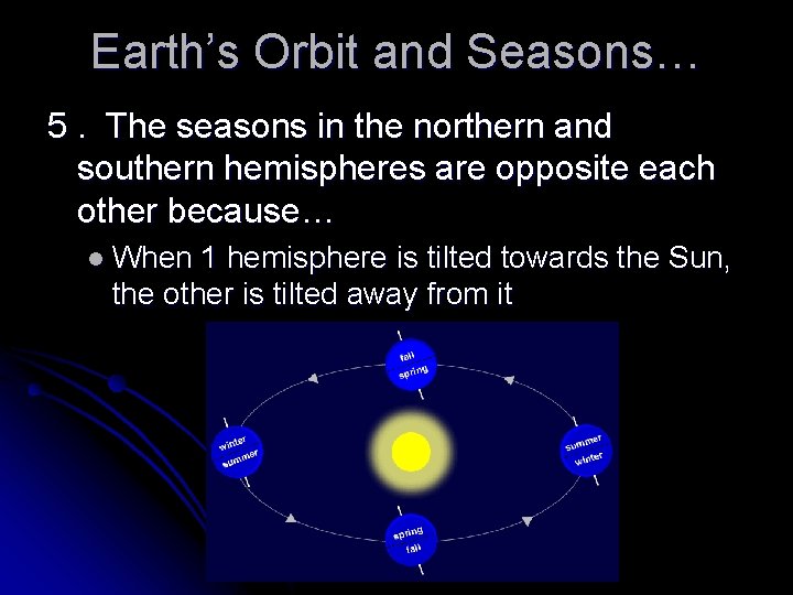 Earth’s Orbit and Seasons… 5. The seasons in the northern and southern hemispheres are
