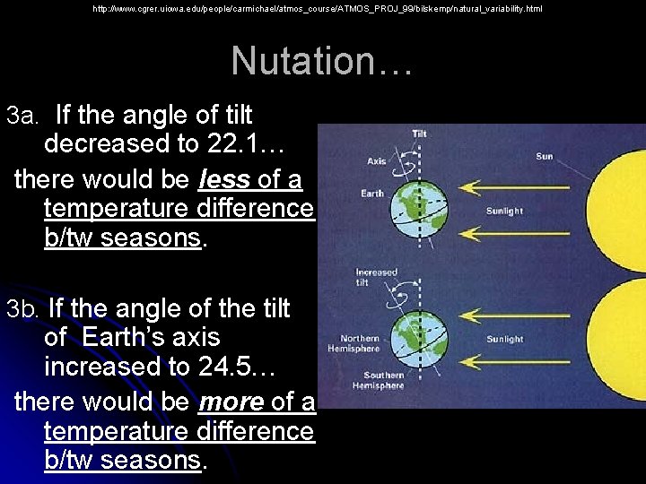 http: //www. cgrer. uiowa. edu/people/carmichael/atmos_course/ATMOS_PROJ_99/bilskemp/natural_variability. html Nutation… 3 a. If the angle of tilt