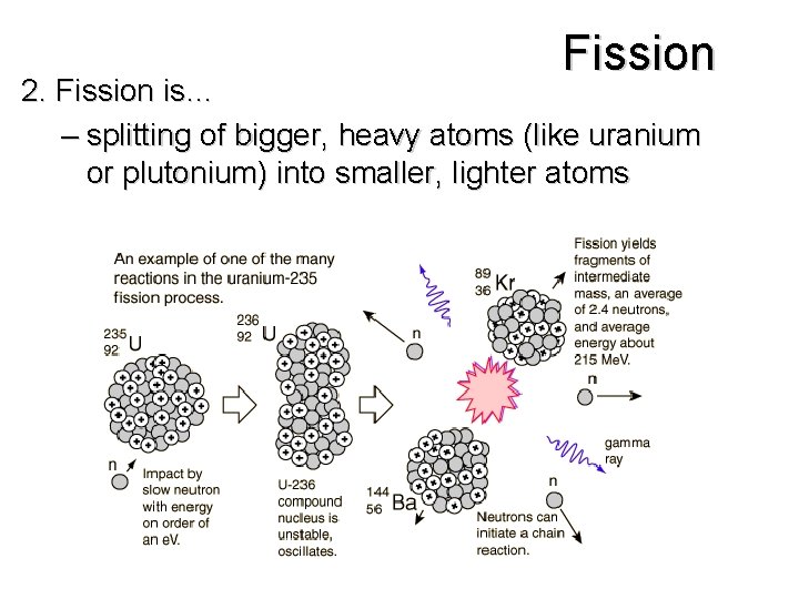 Fission 2. Fission is… – splitting of bigger, heavy atoms (like uranium or plutonium)