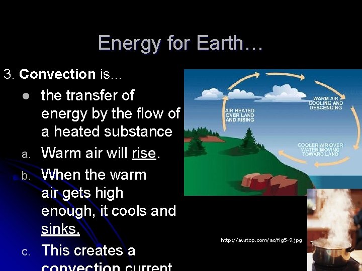 Energy for Earth… 3. Convection is… l a. b. c. the transfer of energy