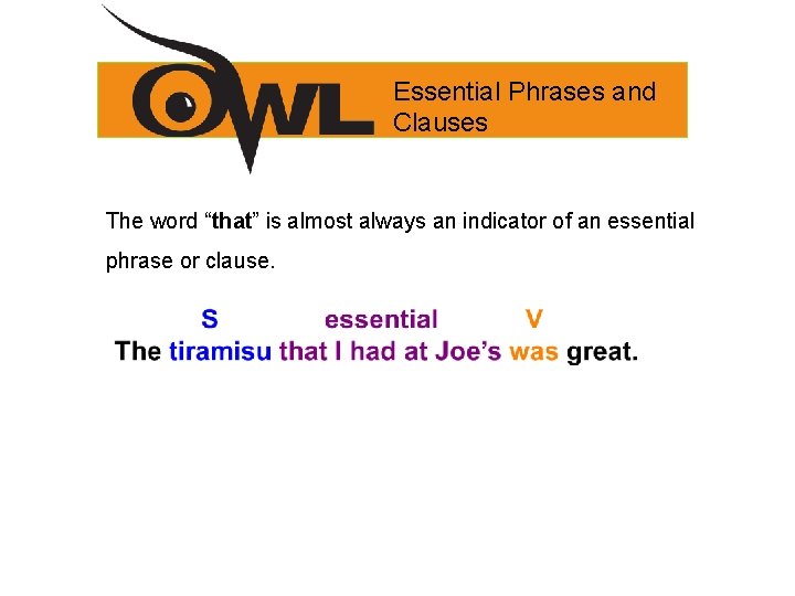 Essential Phrases and Clauses The word “that” is almost always an indicator of an