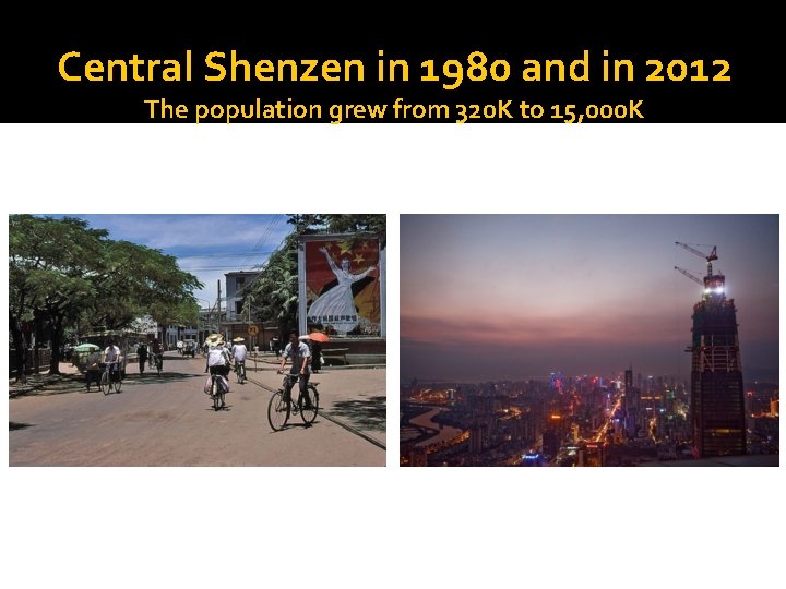Central Shenzen in 1980 and in 2012 The population grew from 320 K to