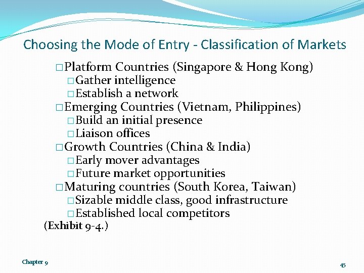 Choosing the Mode of Entry - Classification of Markets � Platform Countries (Singapore &