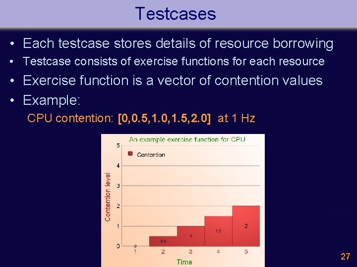 Testcases • Each testcase stores details of resource borrowing • Testcase consists of exercise