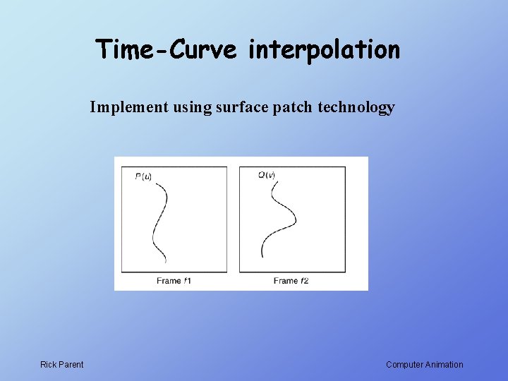 Time-Curve interpolation Implement using surface patch technology Rick Parent Computer Animation 