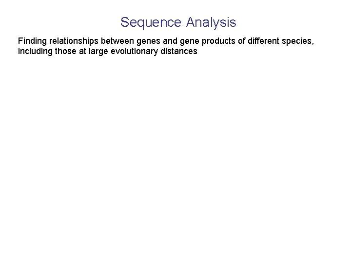 Sequence Analysis Finding relationships between genes and gene products of different species, including those Sequence Analysis Finding relationships between genes and gene products of different species, including those