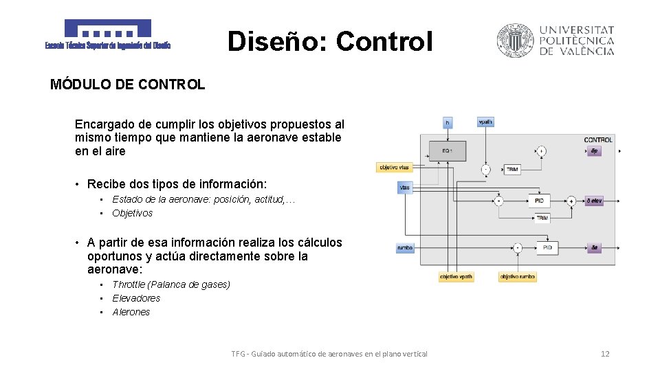Diseño: Control MÓDULO DE CONTROL Encargado de cumplir los objetivos propuestos al mismo tiempo
