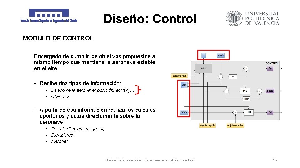 Diseño: Control MÓDULO DE CONTROL Encargado de cumplir los objetivos propuestos al mismo tiempo