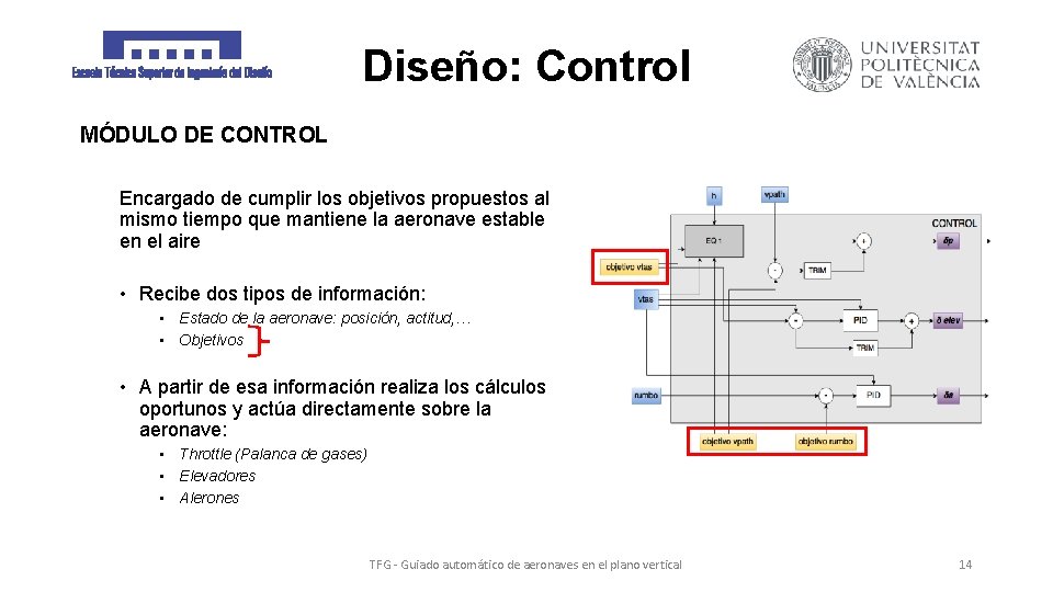 Diseño: Control MÓDULO DE CONTROL Encargado de cumplir los objetivos propuestos al mismo tiempo