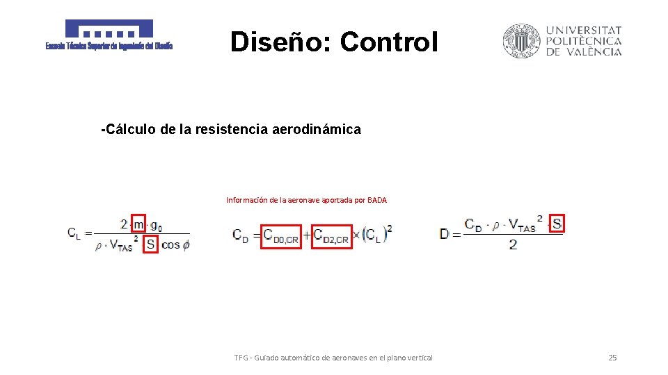 Diseño: Control -Cálculo de la resistencia aerodinámica Información de la aeronave aportada por BADA