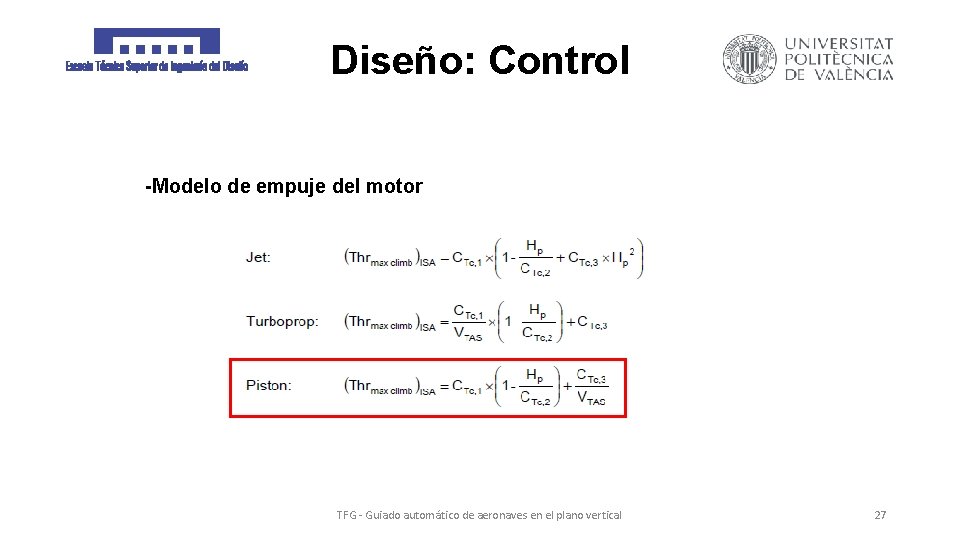 Diseño: Control -Modelo de empuje del motor TFG - Guiado automático de aeronaves en