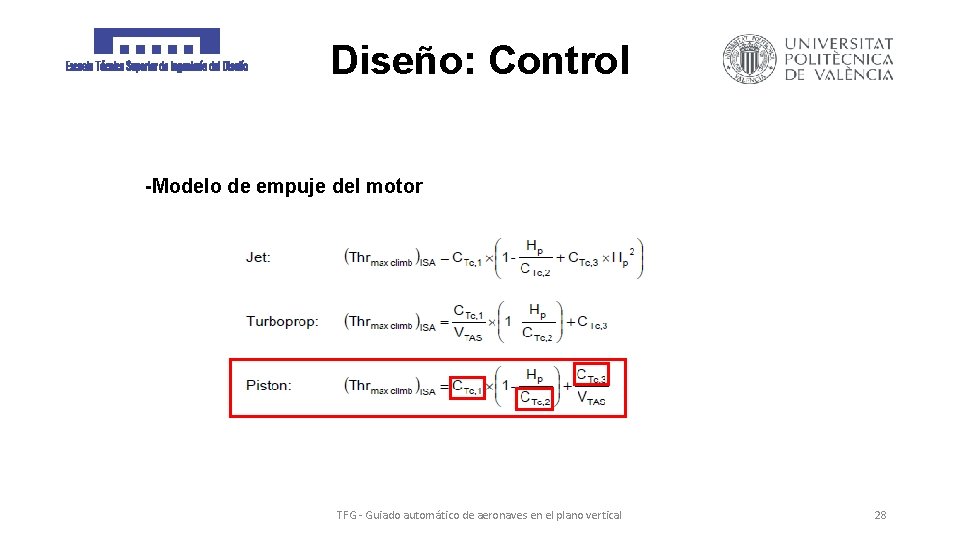Diseño: Control -Modelo de empuje del motor TFG - Guiado automático de aeronaves en