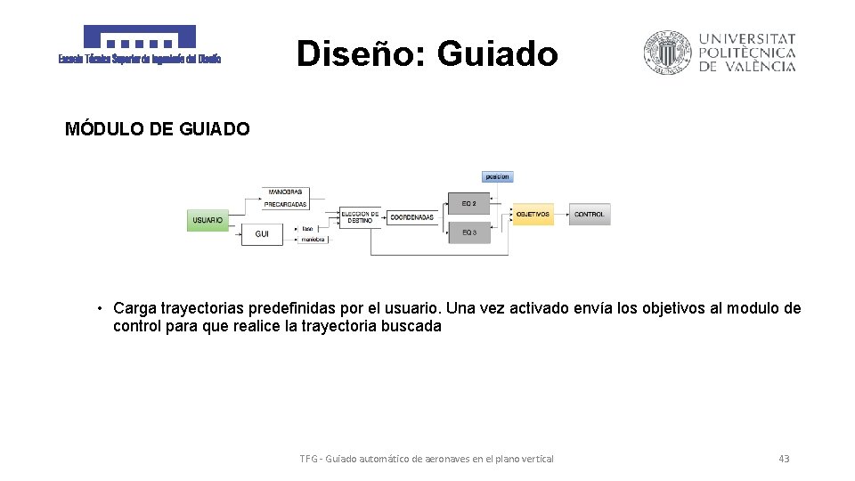 Diseño: Guiado MÓDULO DE GUIADO • Carga trayectorias predefinidas por el usuario. Una vez