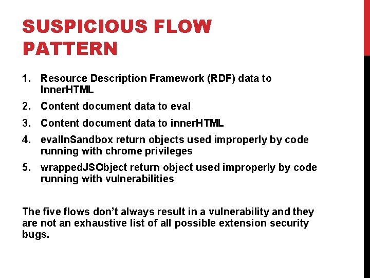 SUSPICIOUS FLOW PATTERN 1. Resource Description Framework (RDF) data to Inner. HTML 2. Content