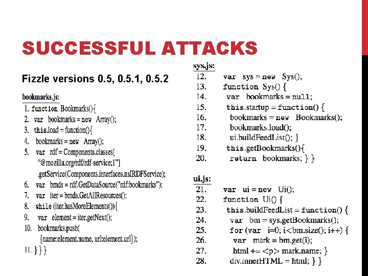 SUCCESSFUL ATTACKS Fizzle versions 0. 5, 0. 5. 1, 0. 5. 2 