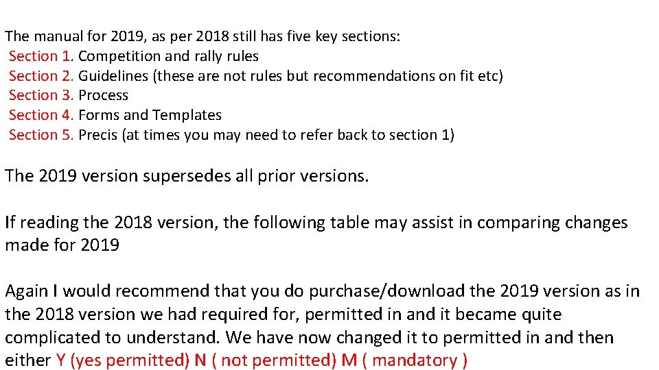 The manual for 2019, as per 2018 still has five key sections: Section 1.