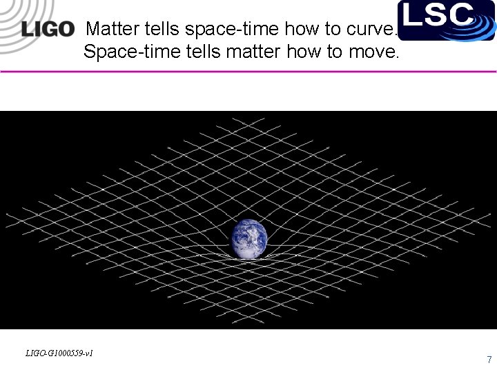 Matter tells space-time how to curve. Space-time tells matter how to move. LIGO-G 1000559