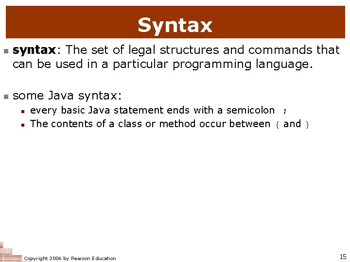 Syntax syntax: The set of legal structures and commands that can be used in