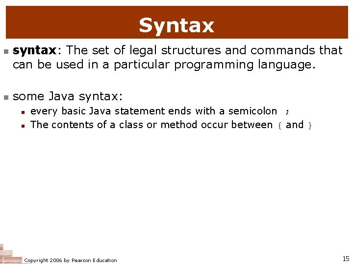 Syntax syntax: The set of legal structures and commands that can be used in Syntax syntax: The set of legal structures and commands that can be used in