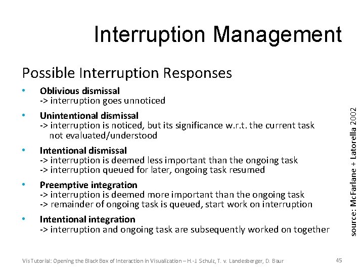 Interruption Management Possible Interruption Responses • • Oblivious dismissal -> interruption goes unnoticed Unintentional
