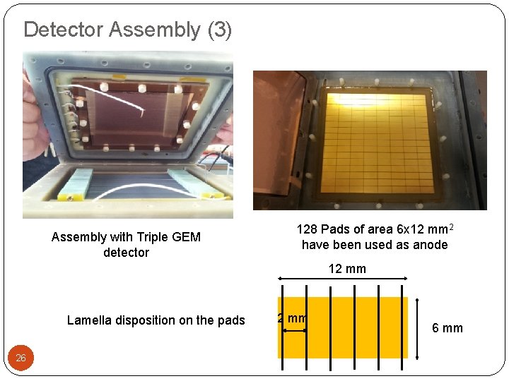 Detector Assembly (3) Assembly with Triple GEM detector 128 Pads of area 6 x